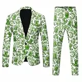 Herren-Smoking, St. Pat's Day, bedruckt, Tasche, Revers, Knopf, Anzug für Hochzeit, Abschlussball, beige, L