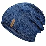 HAMUNI Mütze Damen - Atmungsaktiv Strickmütze Herren - Slouch Beanie Mütze mit Weichem Fleece Innenfutter - Unisex Wintermütze - Klassische Herren Damen Mütze für Herbst Winter Frühjahr (Marineblau)