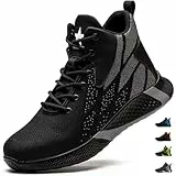 PAQOZKC Sicherheitsstiefel Leicht Herren Damen Arbeitsschuhe Hoch Stahlkappe Atmungsaktiv Sicherheitsschuhe rutschfest Stahlkappenschuhe 8081/Schwarz 36