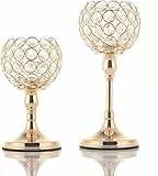 VINCIGANT 2er Set Kerzenständer Gold Kristall 20cm und 25cm Höhe für Wohnzimmer, Hochzeit, Tisch Mittelstücke, Home Dekor, Geschenke zum Jahrestag (Ohne Kerzen)
