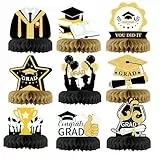 HONMOK 9 Stück Abschluss Deko 2024 Graduation Deko Bienenwaben Schwarz Gold Abitur Waben Mittelstück Tischaufsätze für Abi Prüfung Bestanden Abschlussfeier Schulabschluss Tischdekoration
