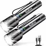 REHKITTZ LED Taschenlampe Extrem Hell 2200 Lumen Aufladbar(mit Integriertem Akku Hoher Kapazität),Mini Taschenlampe mit Batterieanzeige,Lange Laufzeit,Aluminiumlegierung,5 Lichtmodi,Zoombar(2 Stück)