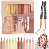 Hopton Acrylstifte für Steine Wasserfest, 12 Farben Steine Bemalen Stifte, 1-5mm Acrylic Marker Zum Bemalen für Stein Holz Keramik Leinwand Glas Bastel Kinder(Hauttöne)