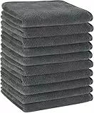 KinHwa Mikrofaser Gästehandtücher Handtücher 30x50cm, Weiche Saugstark Gästetücher mit Aufhängeschlaufe, Schnelltrocknend Waschlappen Saugfähig für Bad, Spa, Fitnessstudio 10 Pack Dunkelgrau