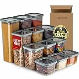 QOONA Luftdichte Vorratsdosen mit Deckel [12er-Set] Anthrazit - Stapelbar & platzsparend für die Küche, Vorratsgläser luftdicht, Mehl Aufbewahrung, Food Container, Vorratsbehälter, Aufbewahrungsbox