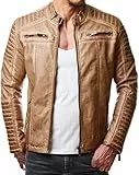 Redbridge Herren Jacke Übergangsjacke Biker Kunstleder Echtleder Baumwolle mit gesteppten Bereichen (L, Camel - Kunstleder)