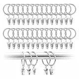 50 Stück Gardinenringe mit Clips, 25mm Innendurchmesser Vorhangringe, Duschvorhang Metallklammern, Metall Fenstervorhang Hängering für Vorhänge Wäscheleinen