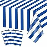 4 Stück Marineblaue Und Weiße Gestreifte TischdeckenNautische Tischdecke Blaue Streifen Plastik Tischdekorationen Für Nautische Ozean Themen Party, Boy's 1st Birthday, 130 X 220cm