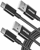 Anker USB-C/USB- A Kabel [2 Stück] 1,8 m Nylon Type C Ladekabel für Samsung Galaxy S10 S9 S8 Plus,Note 9 8,LG G5 G6 V20,HTC 10 U11, Huawei Honor, P20 Lite P10 P9, Mate9 10 usw (Schwarz)