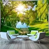 Arsey Naturlandschaft Wandteppich, Park mit See Sonnigem und Weidenbaum Wandteppiche Aesthetic Natur Wandtuch für Schlafzimmer Wohnzimmer Deko, Grün, 300x180cm