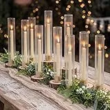 NUPTIO Kerzenständer Gold Glaszylinder für Kerzen: 10 Stück Kerzenhalter Stabkerzen Glas Stabkerzenhalter Ohne Boden Goldene mit Glasaufsatz Windlicht Hochzeit Weihnachten Advent Tisch Dekorationen