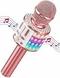 Karaoke Maschine Kinder mit 2 Mikrofon, Mini Karaoke Drahtlosen Mikrofon, Tragbares Bluetooth Lautsprecher mit LED-Lichtern, Geschenke Spielzeug für Mädchen und Jungen
