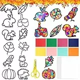 Huanmin 12 Stück Herbst Bastelset Kinder, Fensterbilder Herbst Basteln, Herbstdeko Basteln kinder, DIY Bas-teln für Kinder, Her-bst Erntedank, Halloween, Weihnachten Geschenke für Kin-der