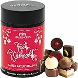 Hallingers Frohes Weihnachtsfest - Manufaktur Pralinen Geschenk handgemacht ohne Alkohol aus Edelkakao Schokolade (Dose) - Geschenkideen Weihnachten & Geschenke Adventskalender | Glückwunsch Danke Neu