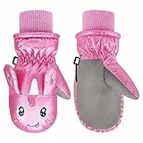 MoKo Handschuhe Kinder, Winterhandschuhe Kinder & Fäustlinge Kinder - Winddicht und Wasserdicht, Skihandschuhe Kinder für Outdoor Sports Snowboard für Jungen Mädchen von 2-4 Jahren, Pink