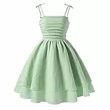 JiAmy Mädchen Kleider Ärmelloses Kinderkleider Sommer Kleid Mädchen Swing Trägerkleid Kinder A-Linie Freizeitkleid Einfarbiges Neckholderkleid für 11 Jahre,Grün