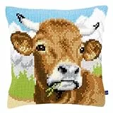 VERVACO Kreuzstich Stickpackungen Kissen Stickerei Set Anfänger Vorgedruckt Kuh DIY Set Kreativ Set Für Erwachsene Dekoratives Kissen ca. 40 x 40 cm Bastelset Handwerker Haus Dekoration