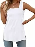 Aokosor Tshirt Damen Sommer Weiß Tank Top Basic Ärmellos Shirts Elegant Tunika mit Seitenschlitz Quadratisch Ausschnitt XL