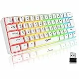 Tastatur Kabellos Gaming, 61 Tasten Bluetooth 5.0 + 2.4G Dual-Modus Ergonomische Ultrakompakte Leise 60% Tastatur mit Regenbogen Hintergrundbeleuchtung Akku für Windows Mac PC PS4 Gamer, Weiß