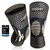 Lusenone 2 Stück Kupfer Kniebandage für Männer und Damen, Beste Kompression Kniestütze Kniebandagen, Knee Sleeves Support für Meniskus, Arthrose, ACL, Kraftsport, Sport, Gym, Laufen, Joggen
