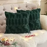 TOCOMOA 2er Set Kissenbezug Weihnachten 50x50 cm, Weihnachts Kissenbezüge Grün, Weihnachtskissen Kissenhülle Weihnachtsbaum und Hirsch, Weihnachtsdeko Innen Wolle Plüsch Kurzer Sofakissen Dekokissen