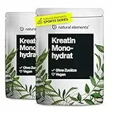 natural elements Creatin Monohydrat 2er Set – 2x 500g ultrafeines Pulver (Meshfaktor 200) – 332 Portionen reines Kreatin – hochdosiert – vegan, ohne unnötige Zusätze – laborgeprüfte Qualität