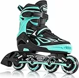 2PM SPORTS Verstellbar Inliner für Kinder Mädchen Jungen, Inline Skates Rollschuhe für Damen Herren Größe 30-33 34-37 38-41 42-44 (Green XL)