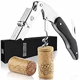 CORKAS Korkenzieher Kellnermesser mit edlem Holzgriff in Schwarz - Hochwertiger Weinöffner in Gastronomie-Qualität mit Flaschenöffner und Folienschneider – Das Kellnermesser Weinliebhaber