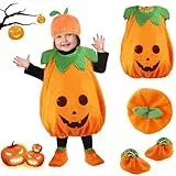 Kitimi Halloween Kürbis Kostüm Kinder, Halloween kürbis Kostüm mit hut Schuhe, Kleinkind Mädchen Jungen Pumpkin Cosplay Kleidung für Halloween Party Fasching