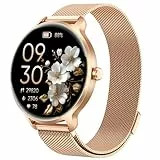 Smartwatch Damen Rund, 1.27' AMOLED Smart Watch mit Telefonfunktion, Fitnessuhr mit Pulsuhr SpO2 Schlafmonitor Schrittzähler, 120+ Sportmodi Sportuhr IP68 Wasserdicht, Uhren Damen für iOS Android Gold