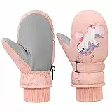 MoKo Kinder Skihandschuhe, Winter Fäustlinge Handschuhe Winddicht Wasserdicht Sport Handschuhe für Skifahren Radfahren Snowboarden Outdoor-Aktivitäten für Jungen Mädchen von 2-4 Jahren, Rosa/Einhorn