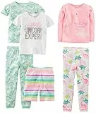 Simple Joys by Carter's Mädchen 6-Piece Snug Fit Cotton Pajama Set Pyjamaset, Minzgrün Regenbogen/Rosa/Weiß Dinosaurier/Einhorn/Streifen, 4 Jahre (3er Pack)