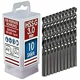 WELIQU 10 Stück HSS-G Spiralbohrer Ø 3,0 mm, geschliffene, selbstzentrierende Präzisionsbohrer für die Metallbearbeitung