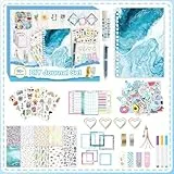 ROEOWENE 153 PCS Scrapbook Zubehör DIY Scrapbook Set Junk Journal Kit Sticker Scrapbooking Zubehör Sticker Aesthetic A5 Notizbuch Bastelset Tagebuch Weihnachten Kreative Geschenke für Teenager-Blau