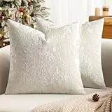 MIULEE 2er Set Weihnachten Kissenbezüge Eisblume Sofakissen Zierkissen Samt Dekokissen Fellkissen Weich und Kuschelig Kissenhülle Kissenbezug Kuschelkissen für Wohnzimmer 40x40cm Cremeweiß