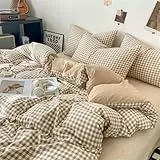 Covebett Bettwäsche 135x200 Beige Weiß Kariert Karo Muster Modern Bettbezug Set Landhausstil Geometrisch Karomuster Weich Renforcé Microfaser Deckenbezug und Kissenbezug 80x80 Reißverschluss