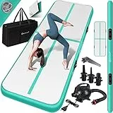 KESSER® Turnmatte Aufblasbar Airtrack Fitness-Matte Gymnastikmatte | inkl. Tragetasche & elektr. Luftpumpe | Yogamatte, Tumbling Matten, Trainingsmatte (Mint Grün, 300 x 100 x 10 cm)