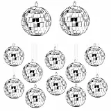 12 Stück Mini Discokugel Deko, 2cm Discokugel Klein Disco Spiegel Ball Silber Spiegelkugel zum Aufhängen, Discokugel Spiegelkugel für Weihnachtsbaum Geburtstagsfeier Dekoration Party Hochzeit Home