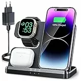 JARGOU 3 in 1 Kabelloses Ladegerät, Induktive Ladestation für Apple Watch und iPhone, Wireless Charger für iPhone 16 15 14 13 12 11 Pro Max, für Apple Watch 10/9/Ultra/8/7/6/SE/5/4/3/AirPods Pro 4 3 2
