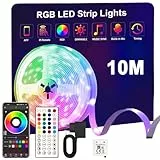 LED Streifen 10M,LED Strip Lichterkette RGB mit Musikalische Funktion,Bluetooth-App und Fernbedienung für Wohnzimmer/Küche,Schlafzimmerdekoration,Party,TV-Hintergrundbeleuchtung