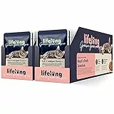 Amazon-Marke: Lifelong Katzenfutter, nass, getreidefreies, für ausgewachsene Katzen Fleischauswahl in Brühe, 4.76 kg, 56 Packungen mit 85g