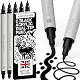 Artistro 5 Schwarze Acrylstifte, Acrylfarbenmarker mit Doppelspitze (fein 1 mm + Punkt 5 mm), Zeichenset, Marker für Textilien, Leinwand, Stein, Glas, Holz, Papier, Heimwerkerbedarf, Farbmarker