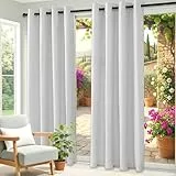 Clothink Outdoor Vorhänge Wasserfest Sonnenschutz Winddicht Rostfrei Schnelltrocknend mit Ösen für Terrasse Garten Balkon Familienhaushalte einfache Montage farbecht haltbar(132x245cm,1Stück,GrauWeiß)