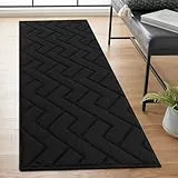 Biscpro Teppich Läufer,50x120cm Waschbarer rutschfest Schmutzfangmatte Teppich läufer für Eingangsbereich Wohnzimmer,Flur,Büro,Schlafzimmer,Küchen-Schwarz