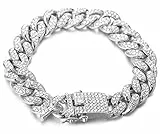 Halukakah Goldkette Herren Iced Out,Echt Weißgold Vergoldete 14mm Männer Armband,Silber,Miami Kubanische Panzerkette,18cm,Geschenk für Mann