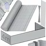 KESSER® PVC Sichtschutzmatte Sichtschutzzaun 90x400cm Balkonverkleidung Windschutz verstärkte Lamellen für Garten Balkon & Terrasse Balkonumrandung inkl Kabelbindern, Abdeckung & Handschuhe Hellgrau