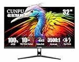 CUNPU 4K Monitor 32 Zoll, 1,07 Mrd. Farben, 100% sRGB, 95% DCI-P3&AdobeRGB, Free-Sync, Augenschonend, VESA(75X75mm), HDR, HDMI*2 DP*2, Für professionelles Arbeiten, Design & Content