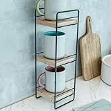 [en.casa] Tischregal Pargas Aufbewahrungsregal mit 3 Ablagen Küchenregal Regalaufsatz Holzregal stehend Organizer 43 x 14 x 13 cm Wandregal Schwarz/Natur