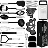 Home Hero Silikon-Spatel-Set mit ergonomischen Griffen, Edelstahl, hitzebeständig, massiv und geschlitzt, BPA-frei, antihaftbeschichtet, Küchenutensilien-Set (35-teilig, schwarz)