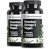 natural elements Premium Omega 3 Vegan (2er Set)– 2x 60 Kapseln – 2000mg Algenöl, 800mg DHA und 400mg EPA pro Tagesdosis – Omega-3 für Veganer – hochdosiert, ohne unnötige Zusätze, laborgeprüft